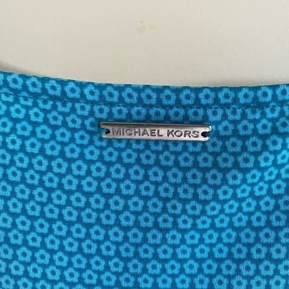 Michael Kors Dress Medium blue Floral Cold Shoulder Mini Shift EUC beautiful!!! - Picture 3 of 13